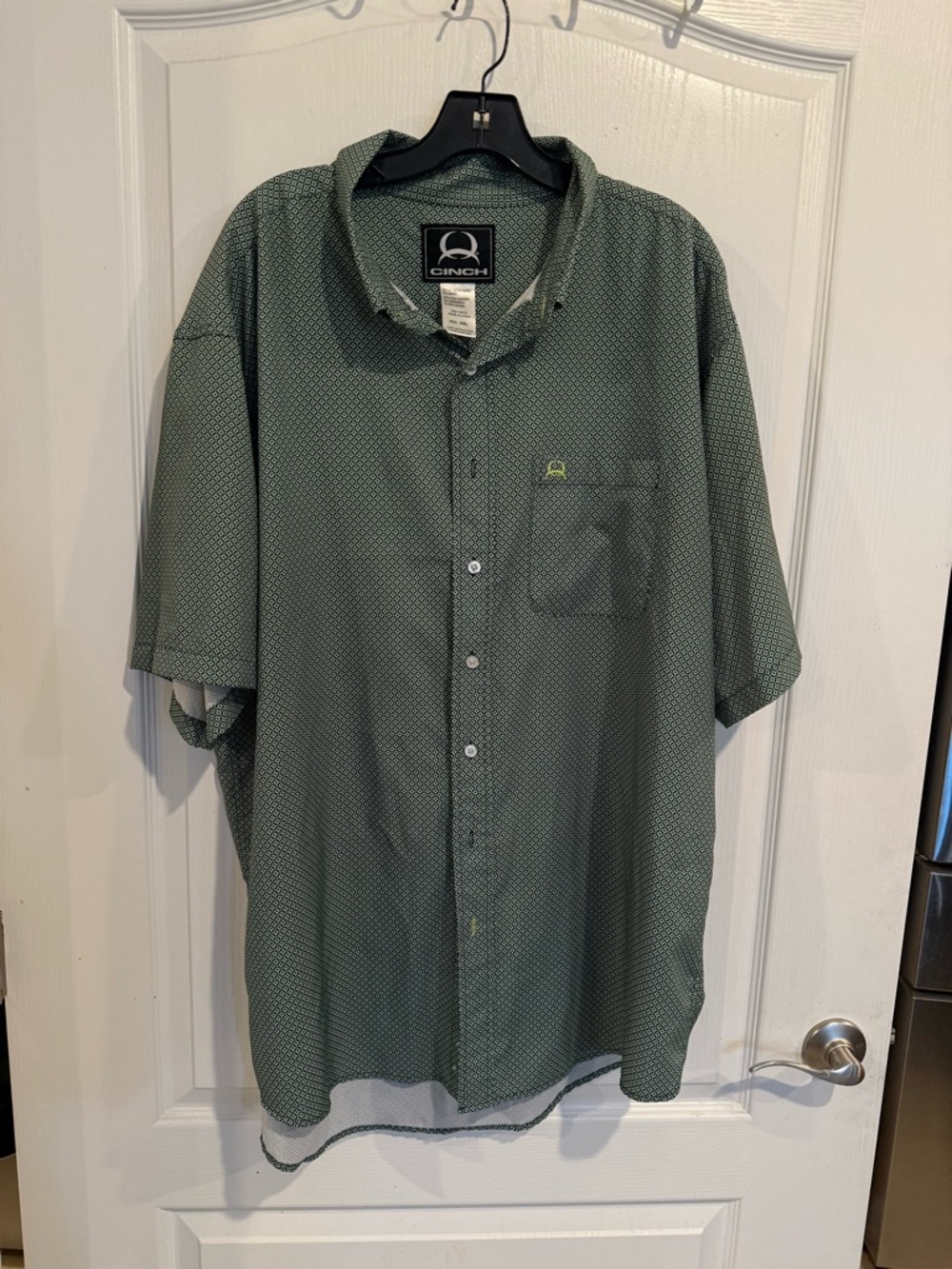 Cinch Men's Arenaflex Green Geo Print Button Down short sleeve Shirt XXL